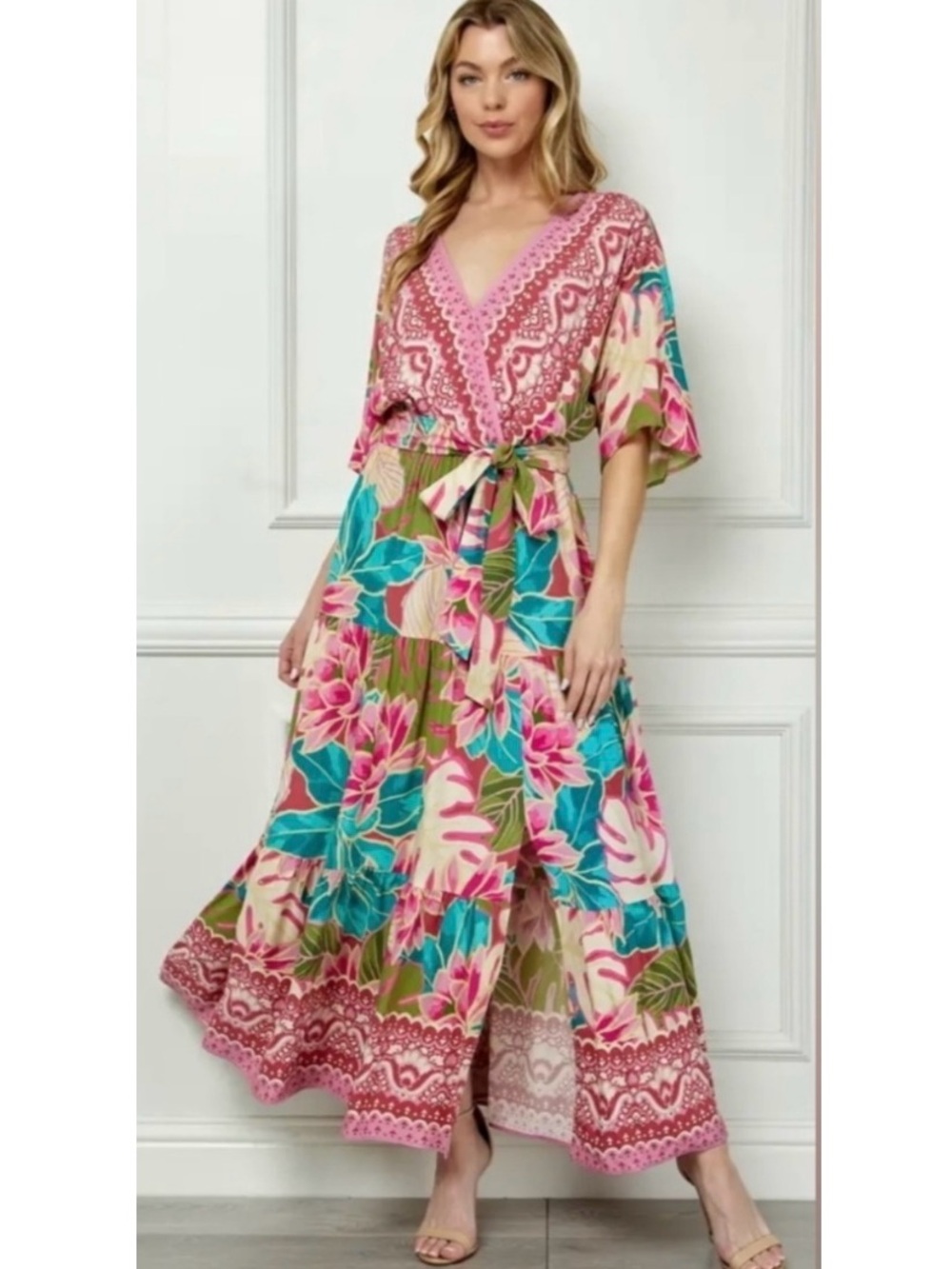 Fig & Flower Tropical Floral Maxi Dress New Medium